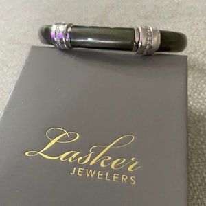 Custom SOHO 0.24 Carat Diamond Grey Enamel Sterling Silver Bangle